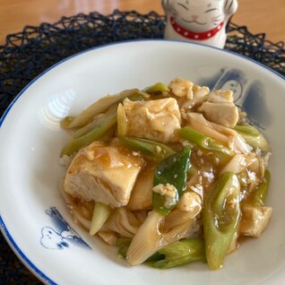 簡単で時短でうまい♬豆腐とネギの旨煮丼